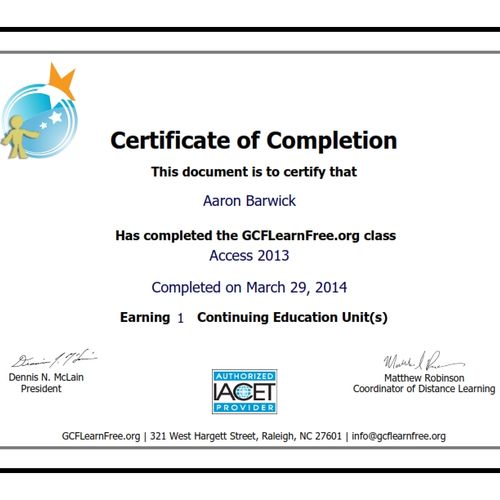Access 2013 Certificate
