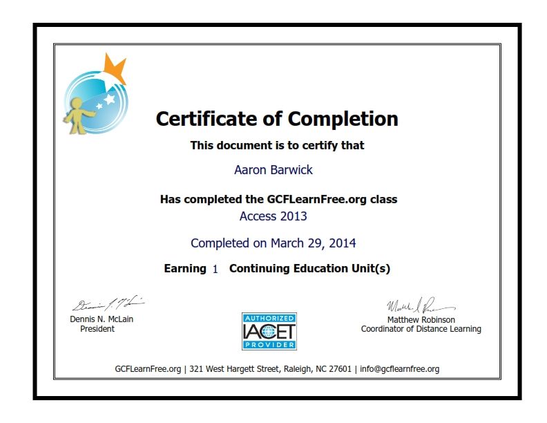 Access 2013 Certificate
