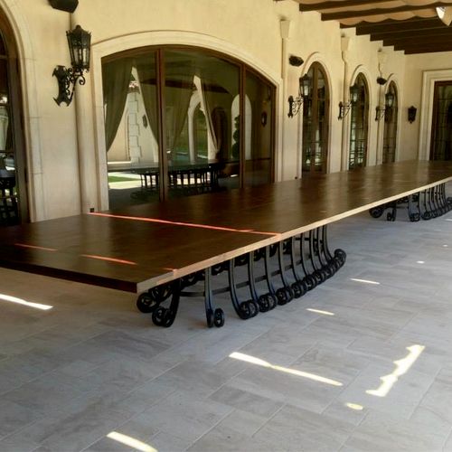 Custom 40ft x 6ft outdoor dining table , built in 