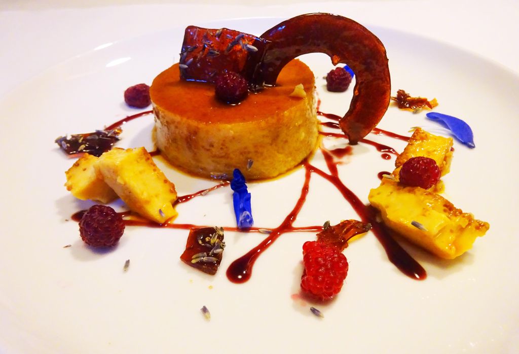 Lavender flan with Fig-raspberry Gastrique, and ca