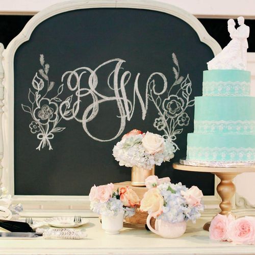 Mint/Lace buttercream wedding cake.