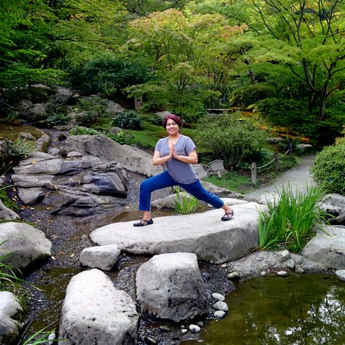 Practicing yoga in nature.