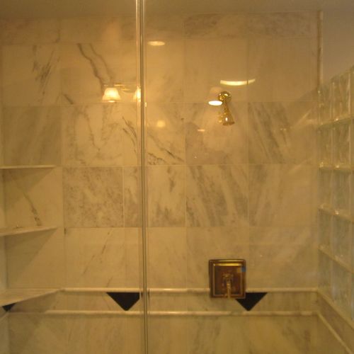 Perry Bathroom Remodeled in  White Marble with all