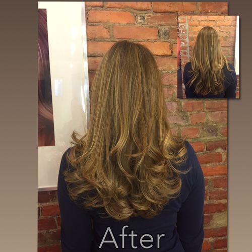 Rearview of Balayage Highlights with Women's Long 