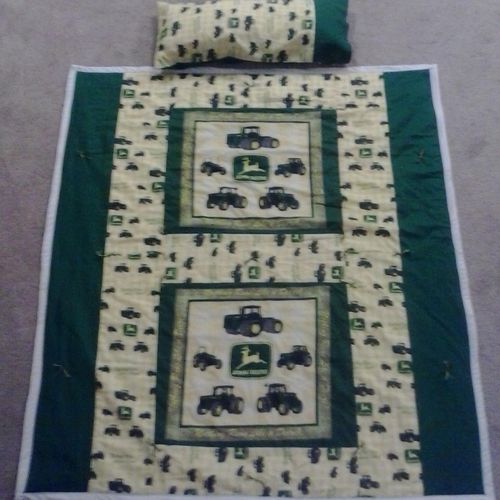 John Deere Tractor toddler quilt and small pillow.