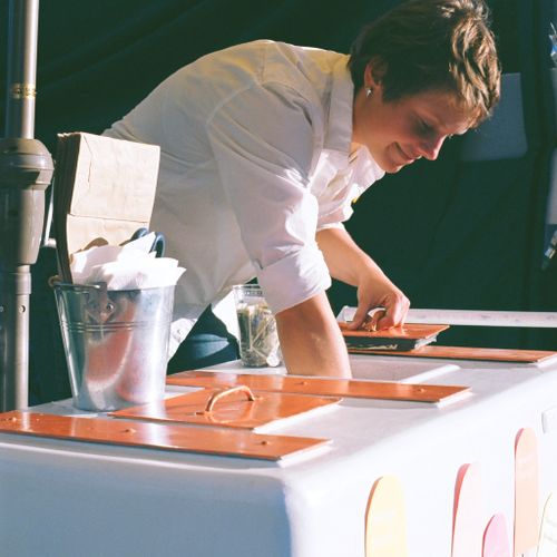 Angela serving from our vintage ice pop cart