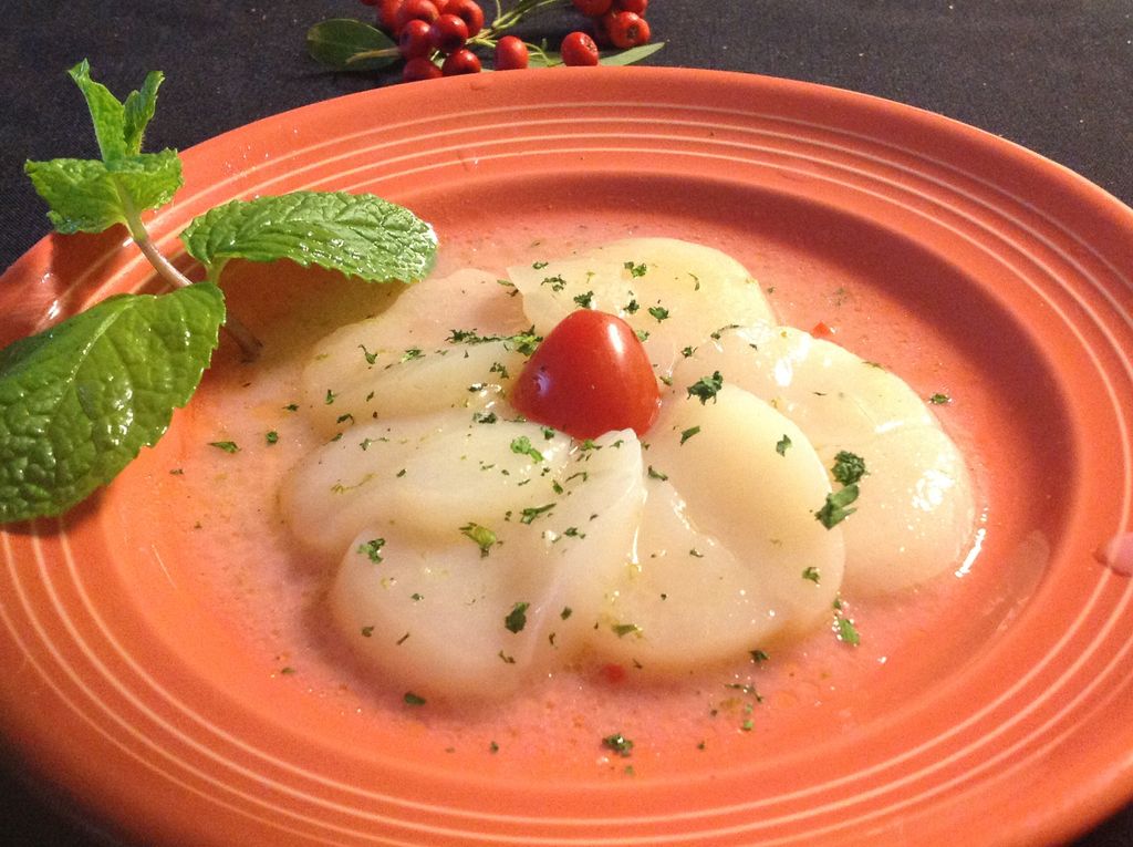 A ginger-lime ceviche of scalops