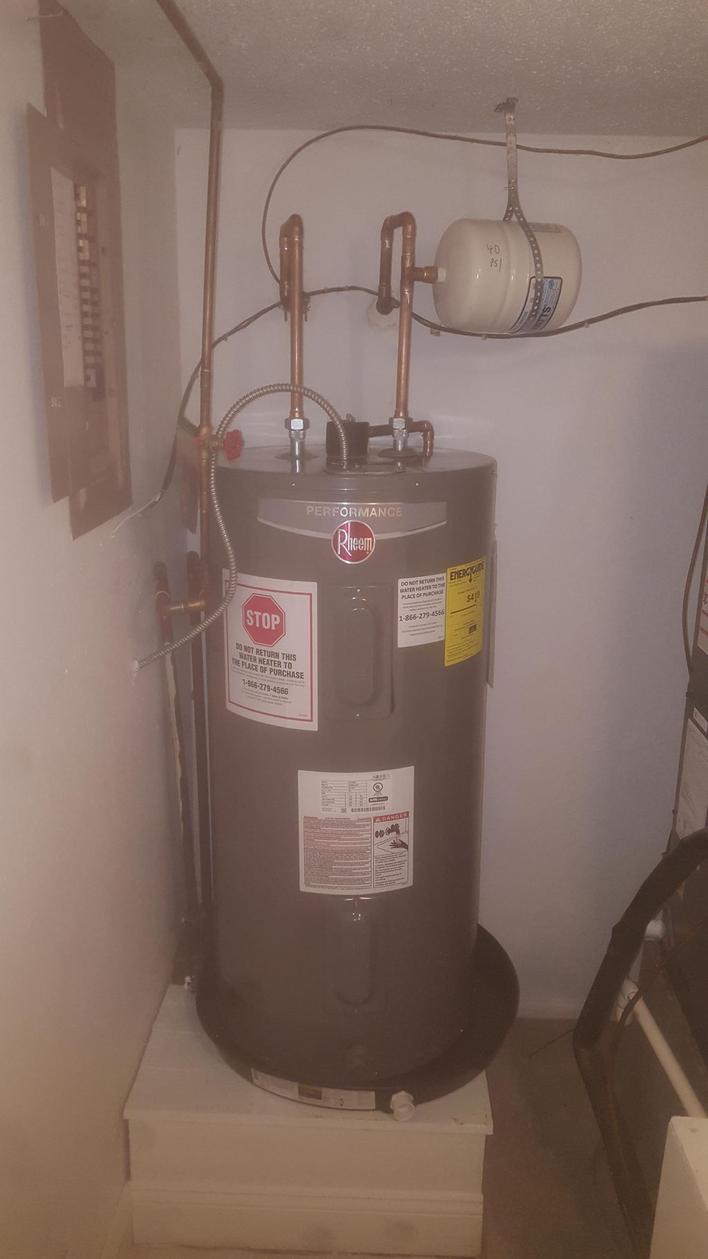 New electric water heater install with expansion t