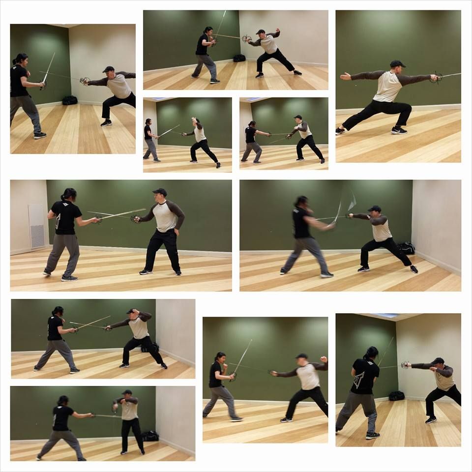Cross training a student, Richard, in fencing basi