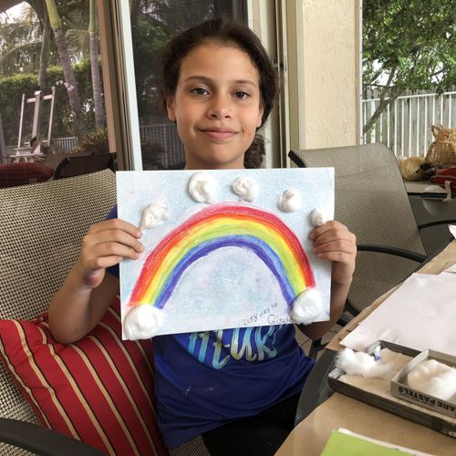 Gisele age 9 working with pastels & mixed media