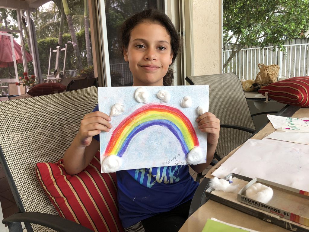 Gisele age 9 working with pastels & mixed media