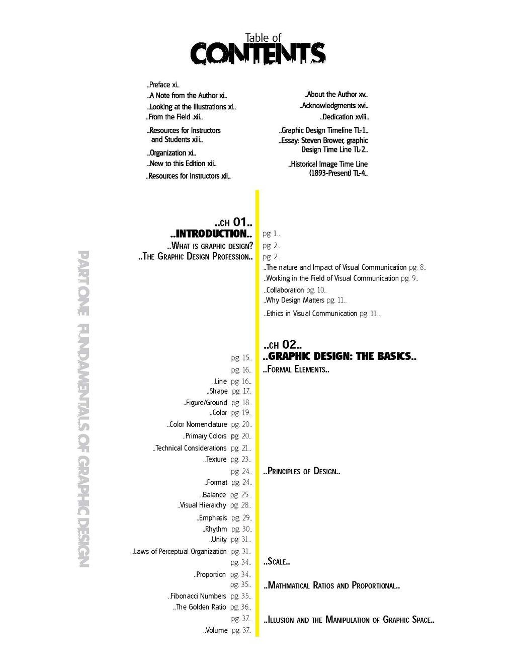 Front page of a Table of Contents