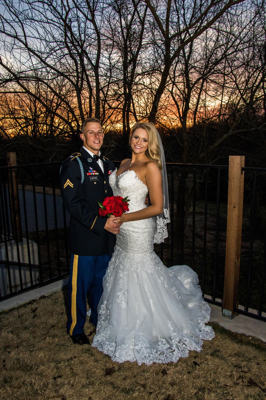 Wedding portrait at sun set.