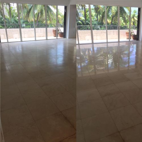 Travertine diamond restoration Before and After in