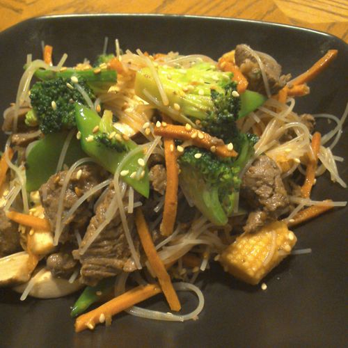 Asian beef and rice noodle. Gluten free