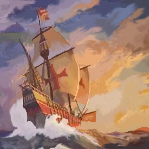"Columbus sailing" digital art