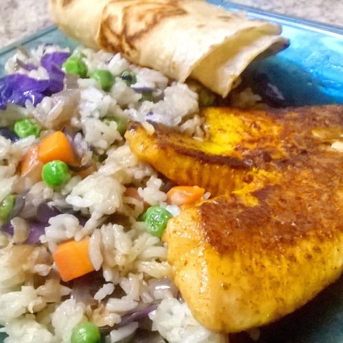 Mardi Gras inspired Tilapia and Cajun garlic rice
