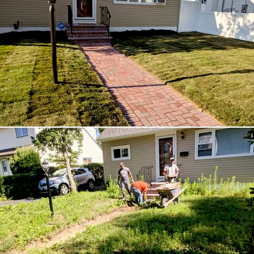 Before and After- Paver walkway and new grass (Sod