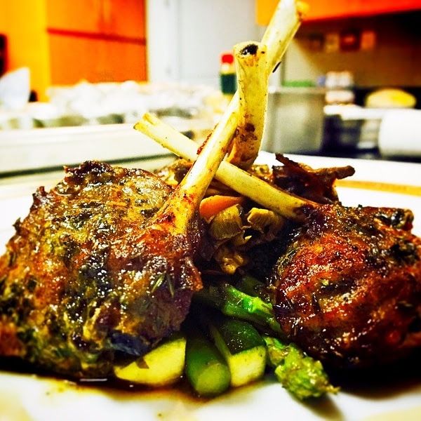braised lamb lollies with summer squash, asparagus