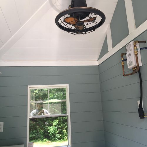 Ceiling fan installed in pool house