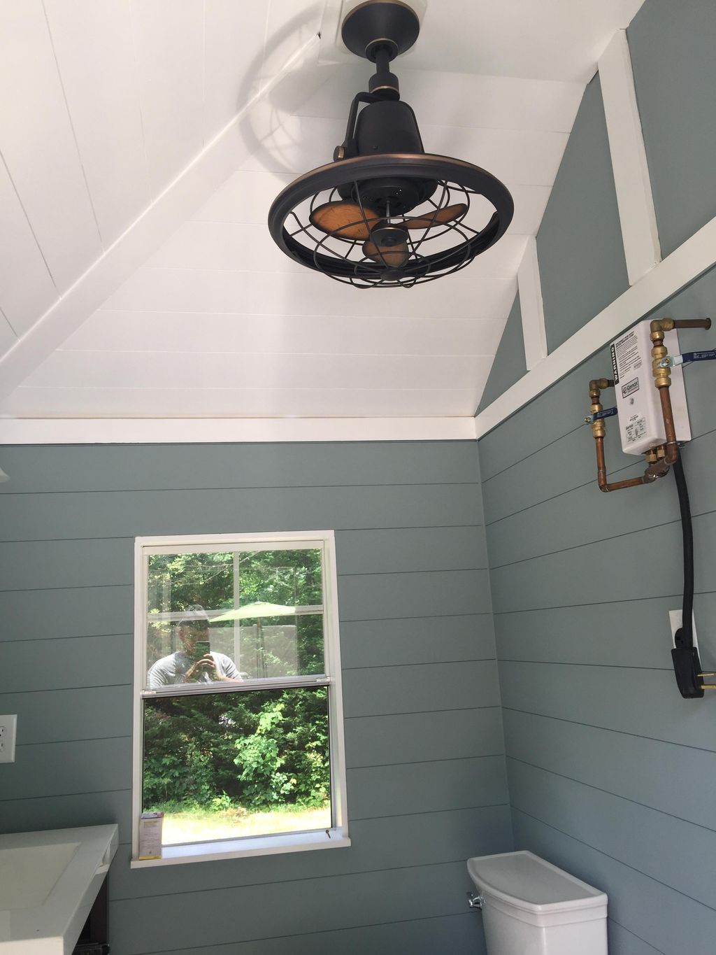 Ceiling fan installed in pool house