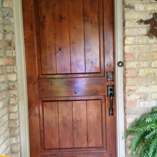 Gorgeous new door hung and hardware installed.