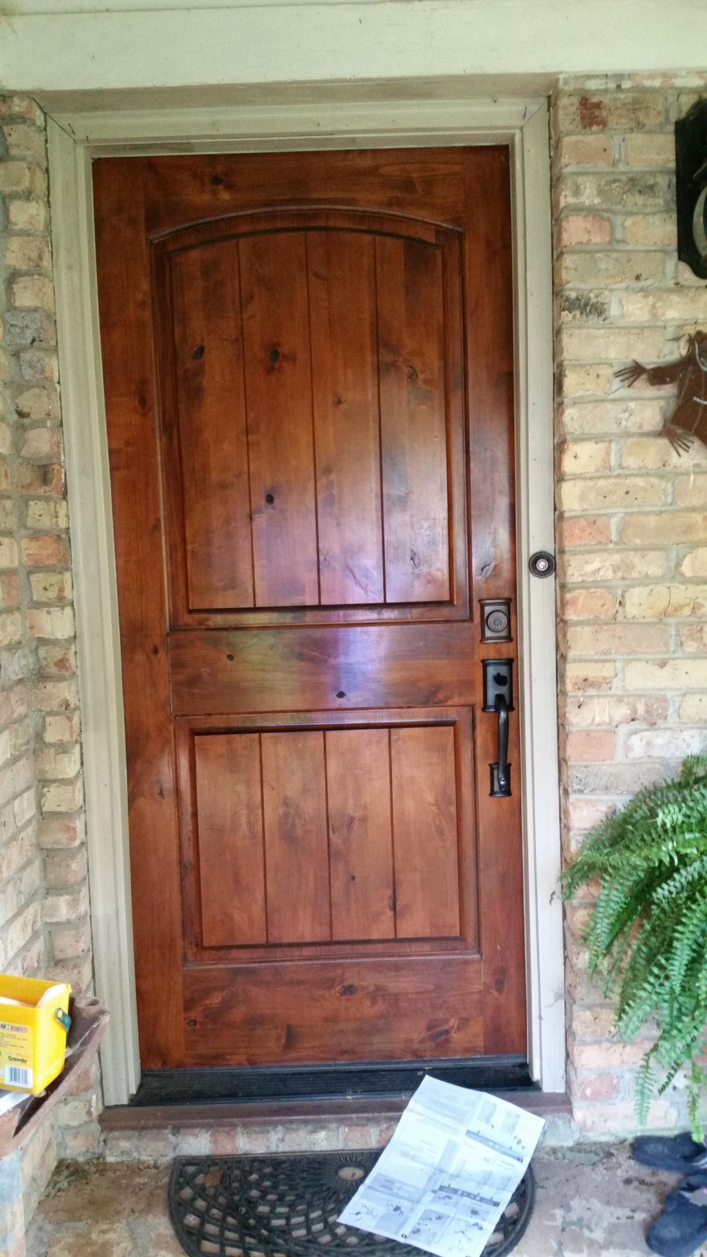 Gorgeous new door hung and hardware installed.