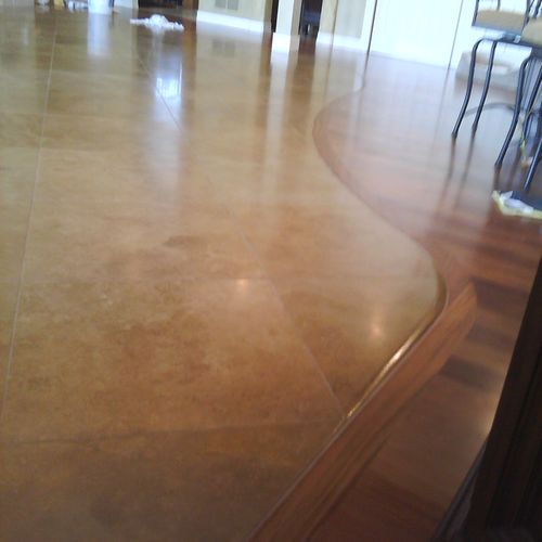 18x18 travertine floor on a 45% angle tied into a 