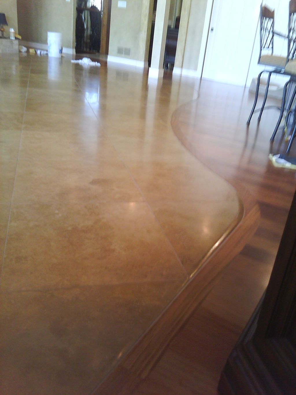 18x18 travertine floor on a 45% angle tied into a 