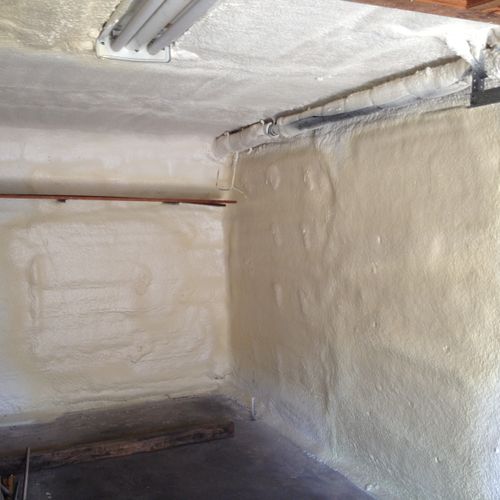 Garage walls and ceiling insulated with high densi