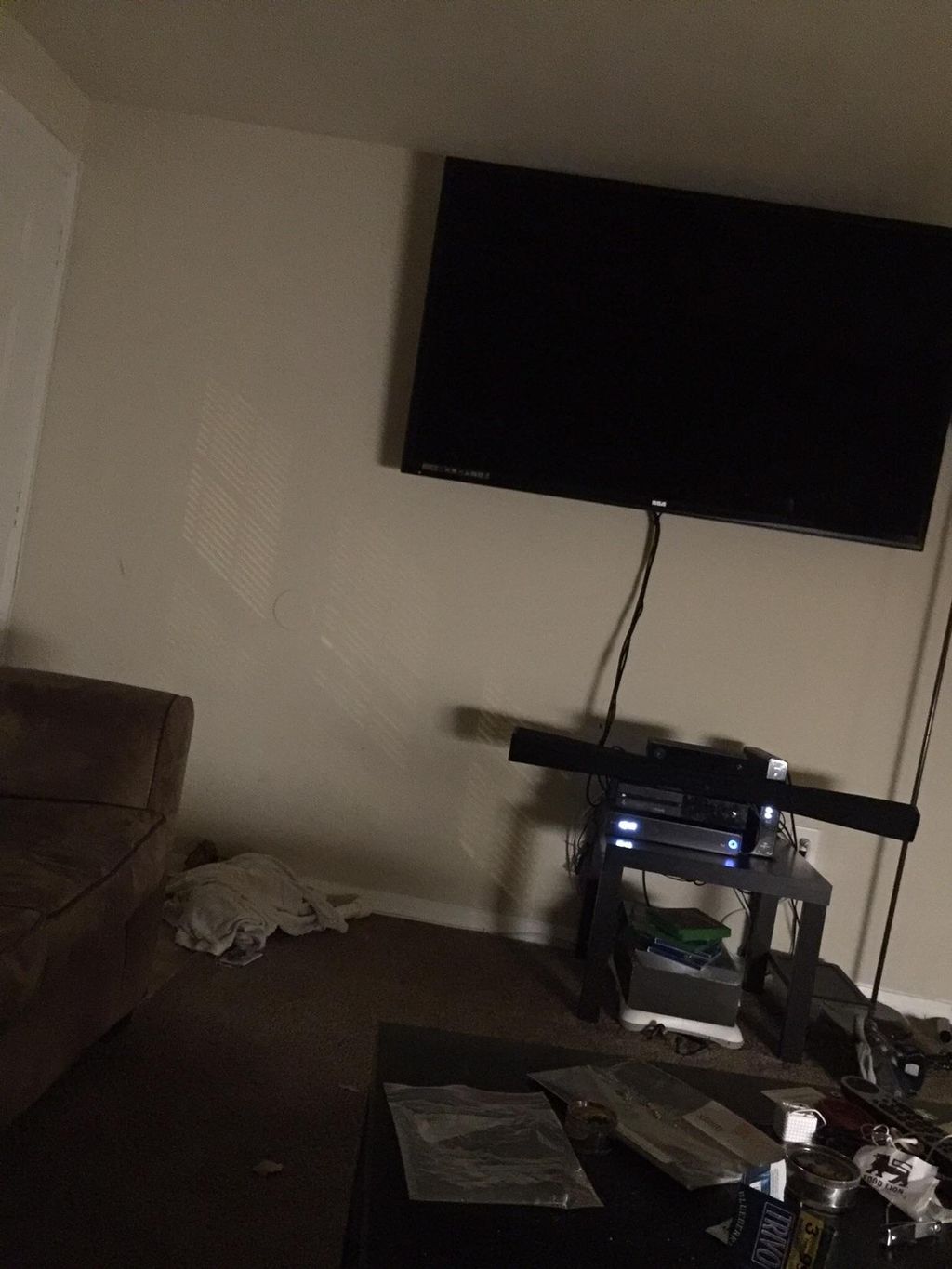 65" Tv mounted with full motion swivel mount. Cust