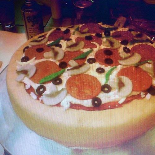 pizza cake for fun. fondant icing and handmade dec