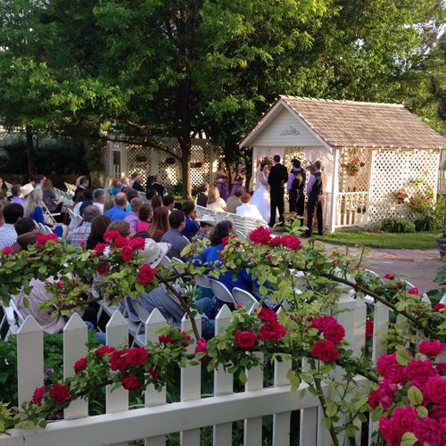 Sunset, garden wedding in May