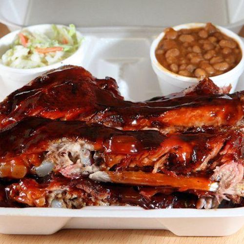 BBQ Ribs Baked Beans and Cold Slaw
