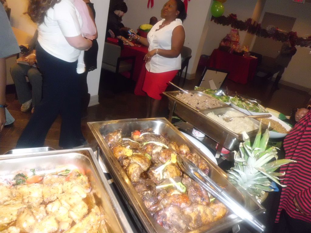 A Caribbean buffet featuring our delicious jerk ch