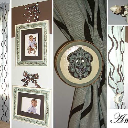 Custom drapery, hardware, and picture frames, for 