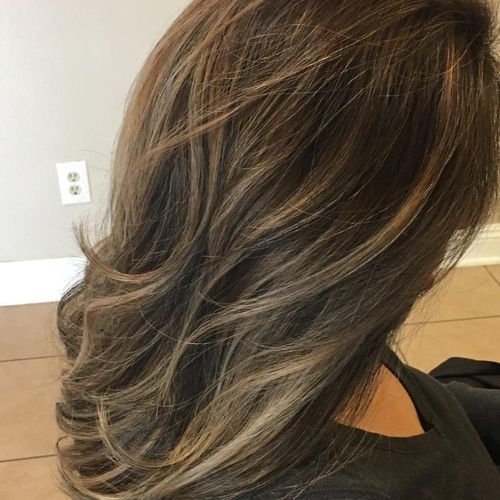 Matte Ash Brown balayage with melted root 