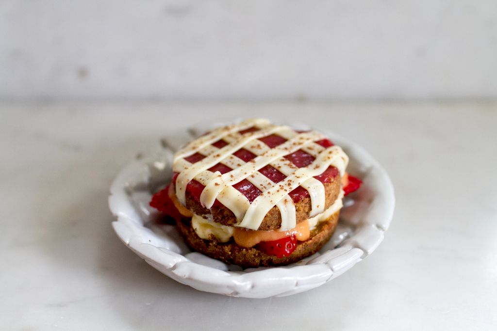 Strawberry Rhubarb Custard Linzer Cookie