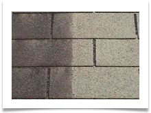 Before/after of asphalt shingles. Our roof cleanin