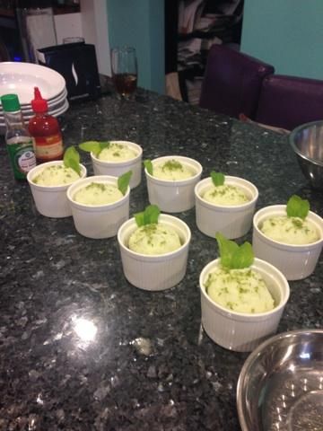 Honeydew Sorbet topped with lime zest and garnishe