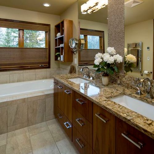 A bathroom remodel that was completed by Fair & Sq