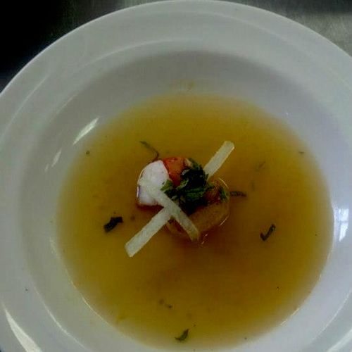 Lobster and Saffron Soup with Scallop and Honeydew