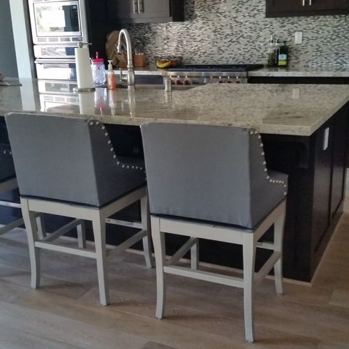 Customized bar stools added to an existing kitchen