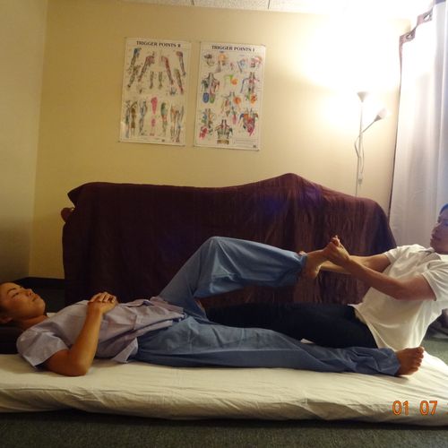 Pull with pressure stretch with Thai Massage techn