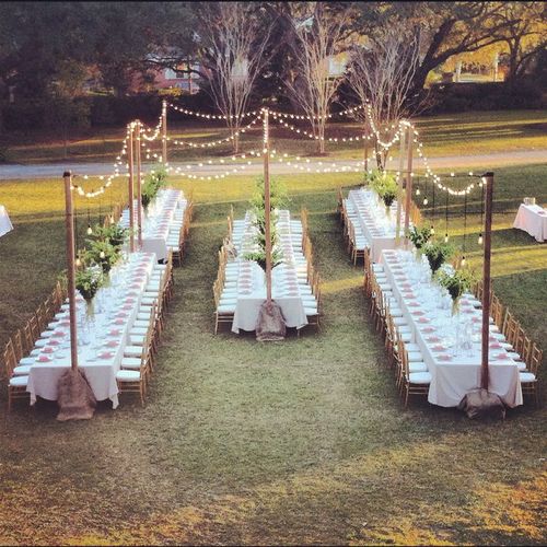 Outdoor wedding rehearsal dinner in the bride and 