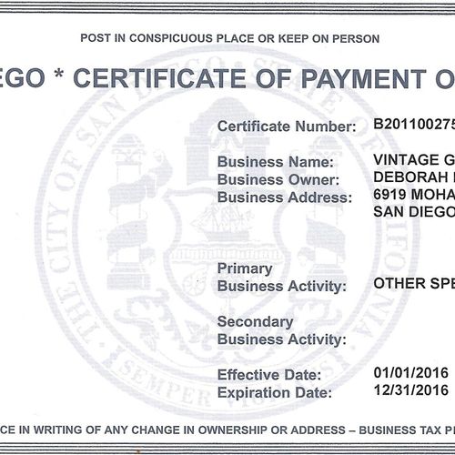 Current Business License