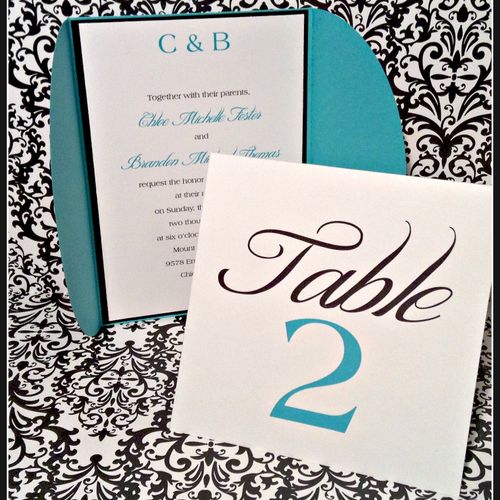 Tent Style Table Number and Layered Trifold Invita