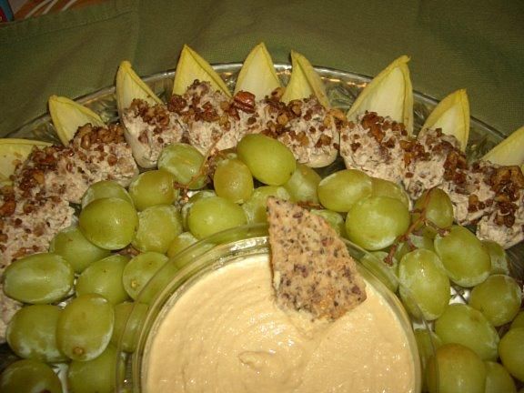 Endive, Kefir, Nuts, Grapes and Hummus with seed c