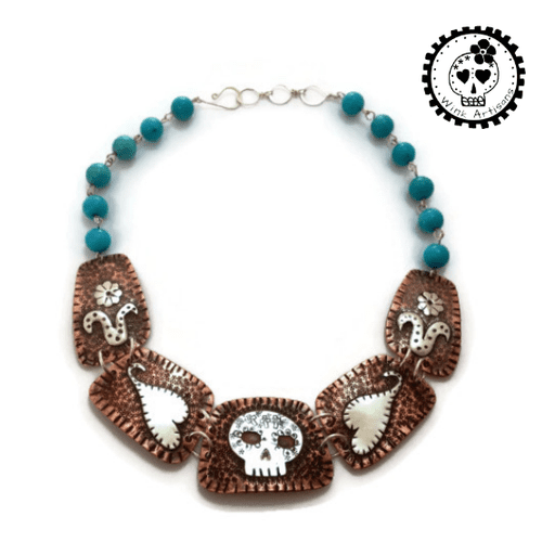 Day of the dead necklace (copper and sterling silv