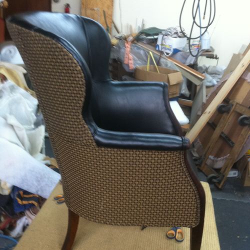 Two toned wing back chair